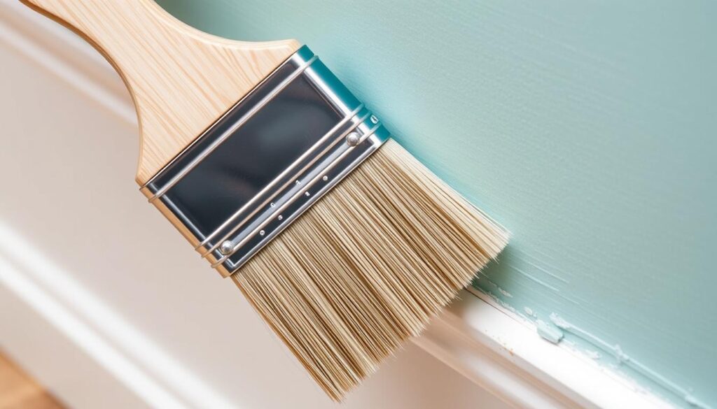 High-quality paintbrush with synthetic bristles suitable for painting skirting boards