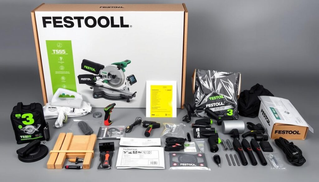 Image of Festool TS55 track saw packaging and contents