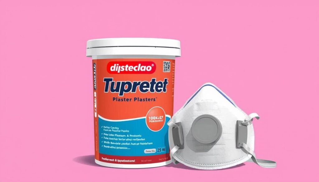 Image of Toupret plaster product and a dust mask