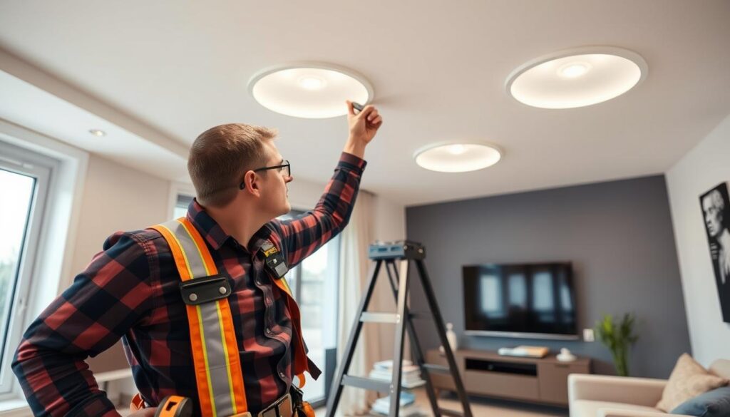 Image of a certified electrician working on recessed lighting