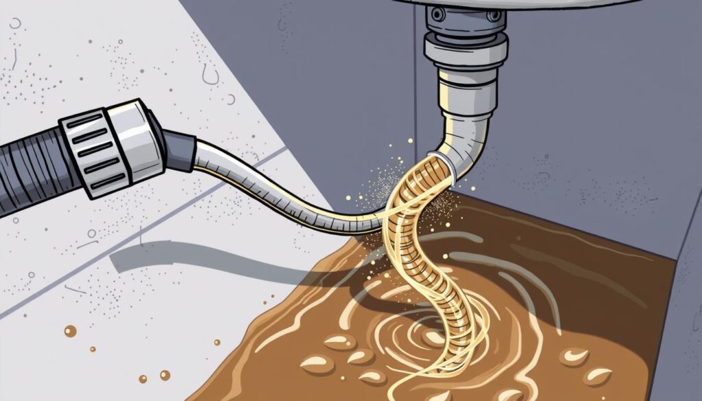 Image of a drain snake being used to clear a clogged sink drain