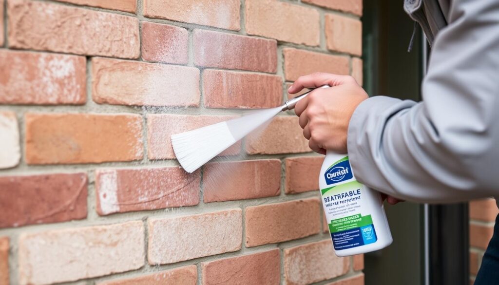 Image of a person applying a breathable water repellent to brick surfaces