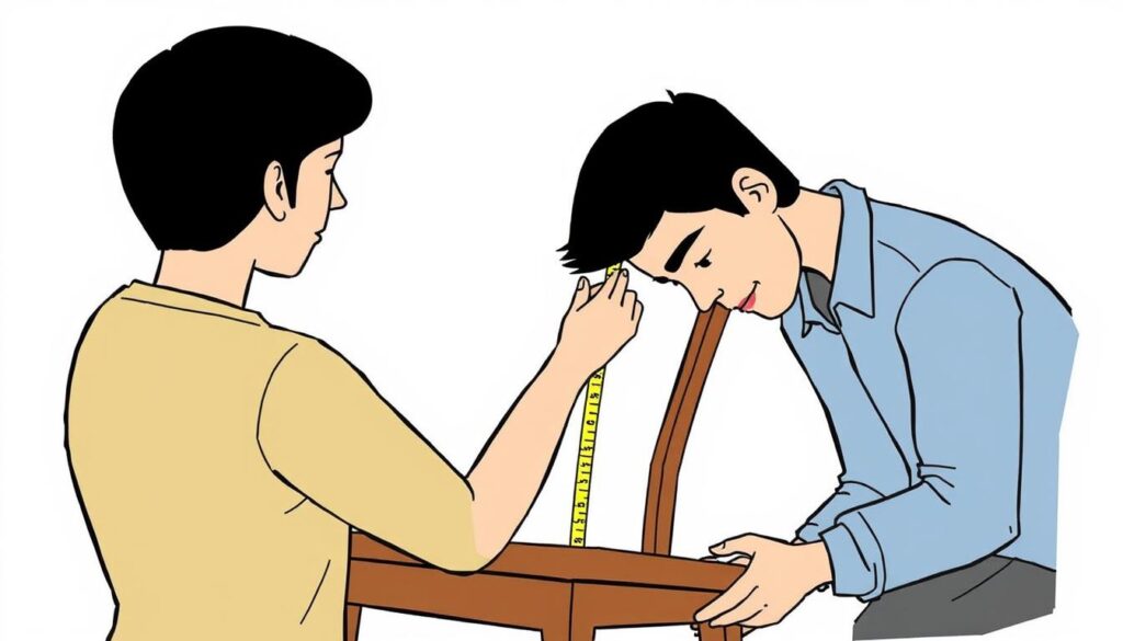 Image of a person measuring a chair seat with a measuring tape