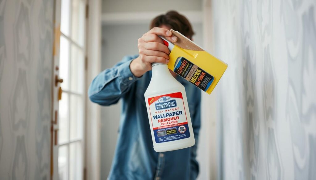 Image of a person using a commercial wallpaper adhesive remover