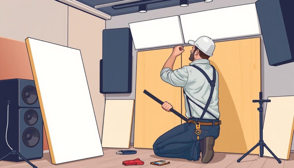 Image of a professional soundproofing contractor at work