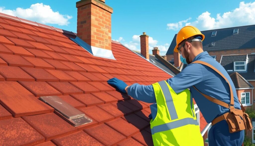 Image of a roofer inspecting a roof in Nottingham