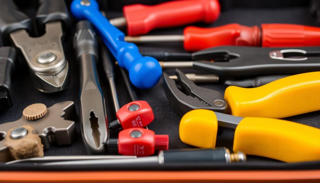 Image of a toolkit containing essential tools like screwdrivers, wire cutters, and pliers.