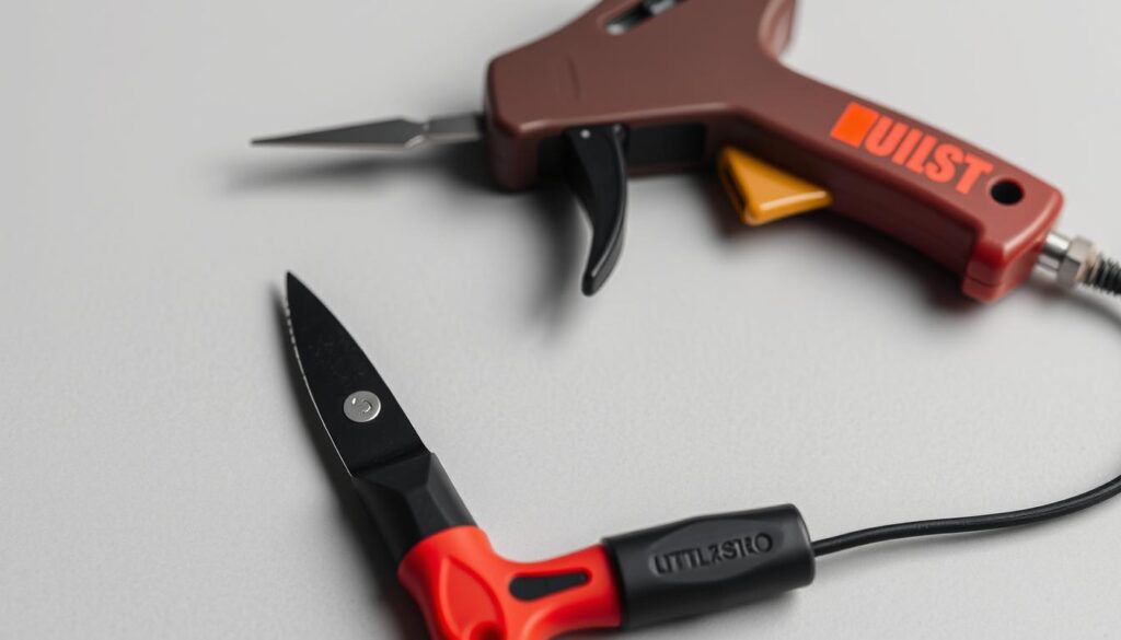 Image of a utility knife and sealant gun