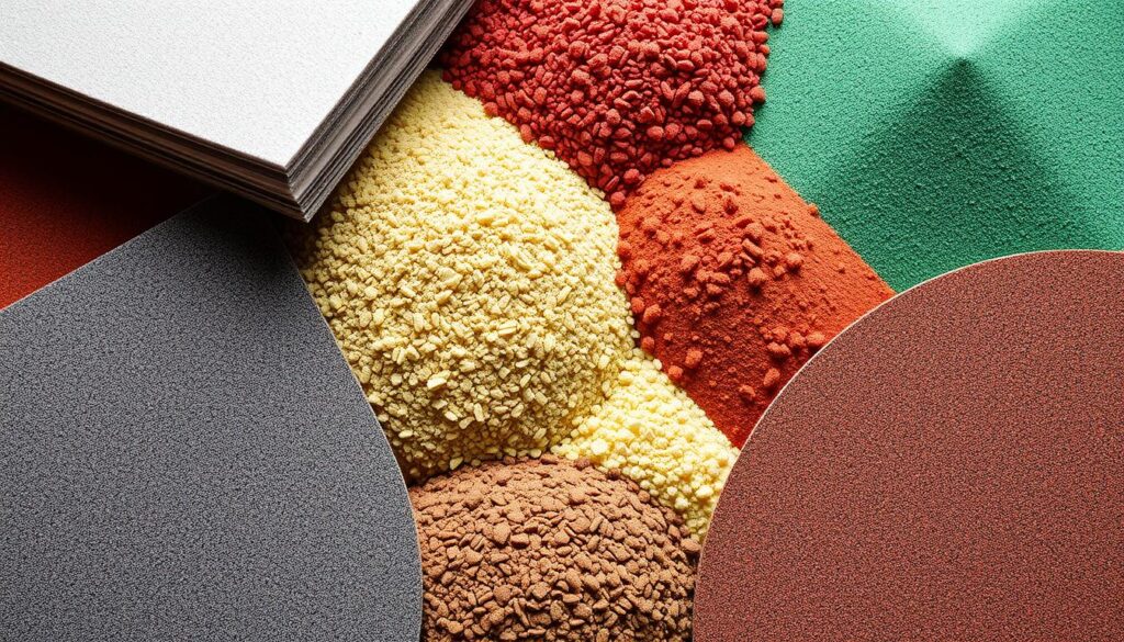 Image of assorted sandpaper grits and finishing materials for woodwork