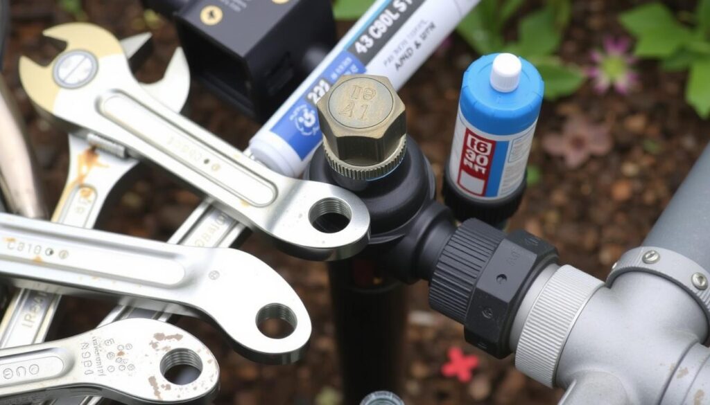 Image of tools for installing outdoor tap