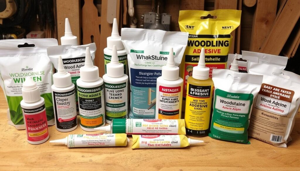 Image of various adhesives for woodwork