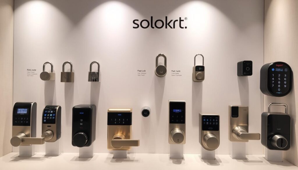 Image of various smart locks on display