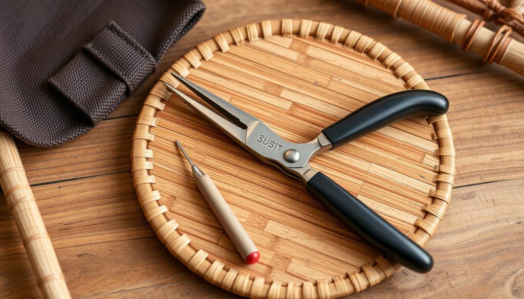 rattan repair tools kit with needle-nose pliers and scissors