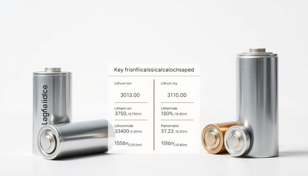 A visually striking comparison of the energy densities of lithium-ion and nickel-metal hydride batteries, showcased against a clean, white background. The batteries are presented in the foreground, with their distinct shapes and sizes emphasized through crisp, high-resolution photography under soft, diffused lighting that accentuates their metallic textures. In the middle ground, a set of concise, well-labeled infographic elements provides clear, data-driven insights into the key technical specifications, allowing viewers to easily grasp the performance differences between the two battery types. The overall composition exudes a sense of scientific precision and technical sophistication, perfectly complementing the informative nature of the "Key Technical Specifications Compared" section.