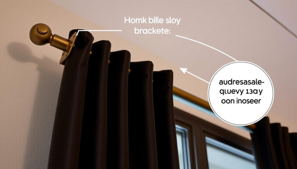 An image of heavy-duty curtain pole brackets supporting a thick, blackout curtain on a large window.