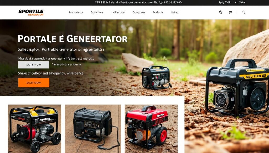 An online retailer website showcasing various portable generators