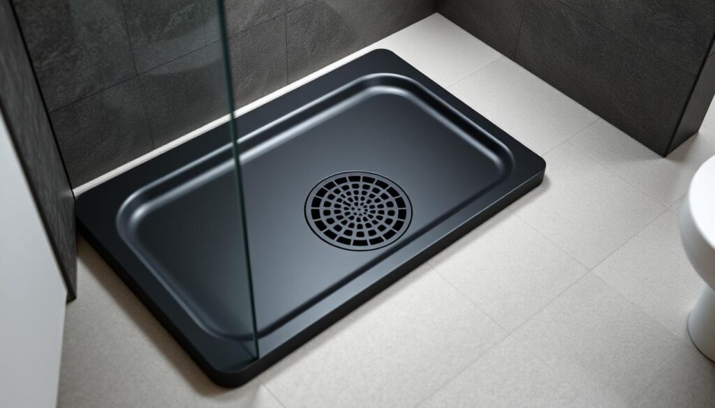 Generate an image of a black shower tray waste