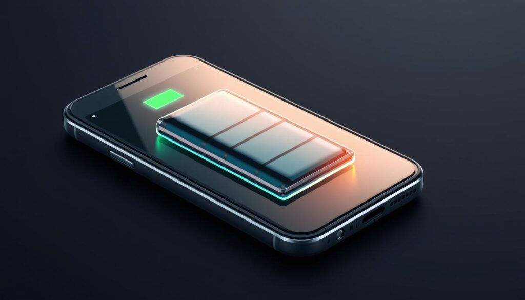 Generate an image of a smartphone powered by a Lithium-ion battery