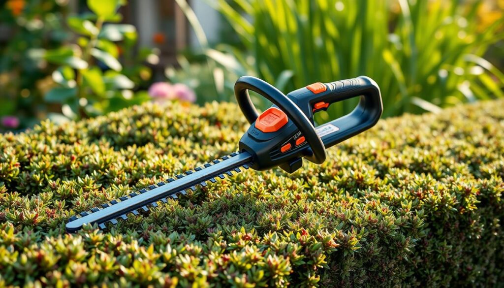 Generate an image of the Black+Decker cordless hedge trimmer