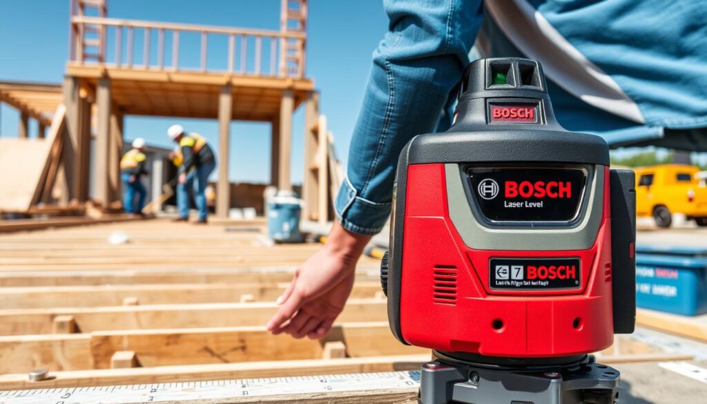 Generate an image of the Bosch GCL2-15 laser level in use on a construction site.