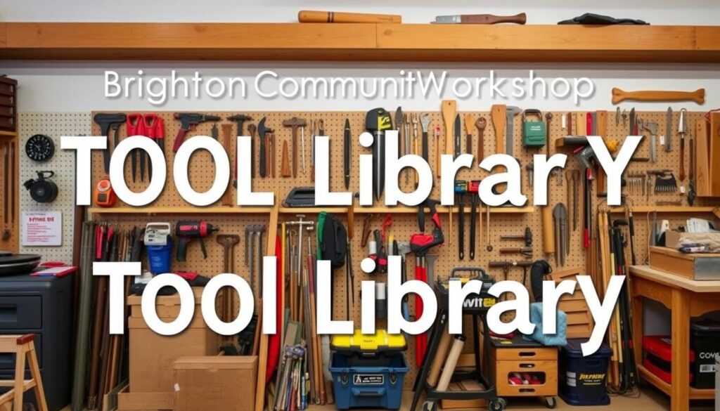 Image of Brighton Community Workshop's tool library with various tools and equipment