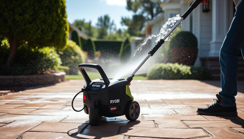 Image of RYOBI RY100PWA pressure washer in use