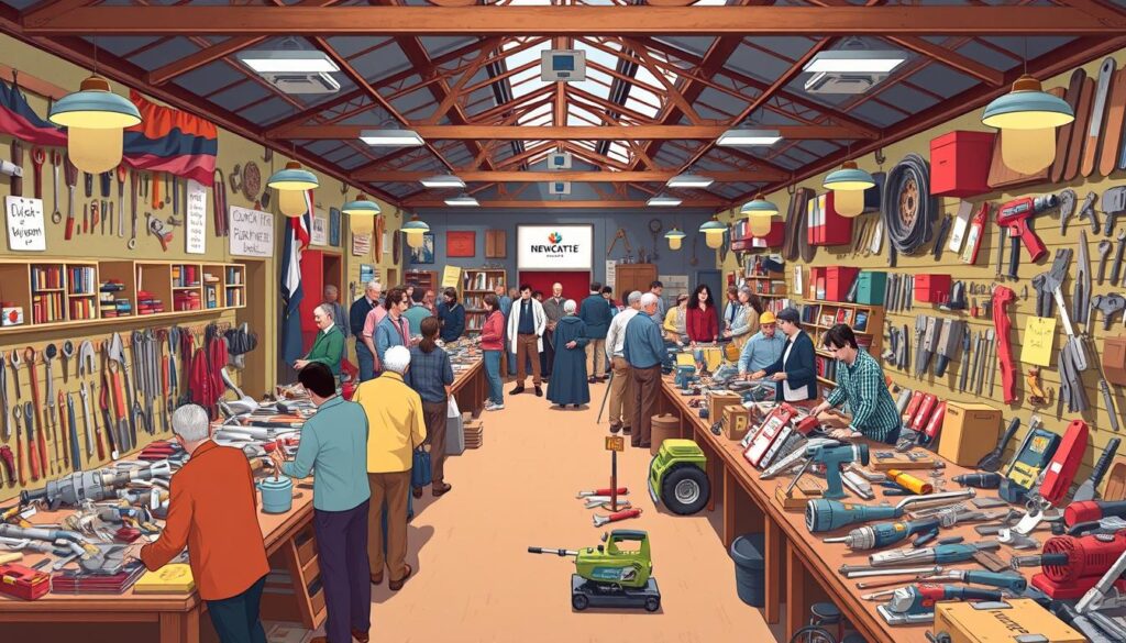 Image of a bustling tool auction house in Newcastle