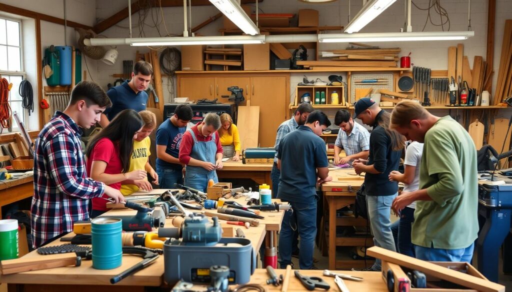 Image of a community workshop with various tools and equipment