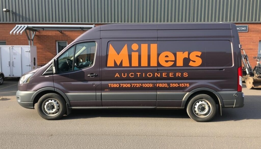 Image of a delivery van from Millers Auctioneers, a prominent auction house in Newcastle, ready to transport tools to buyers.