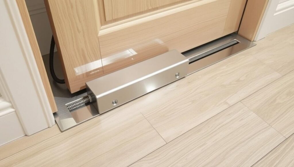 Image of a floor spring door closer installed in the floor