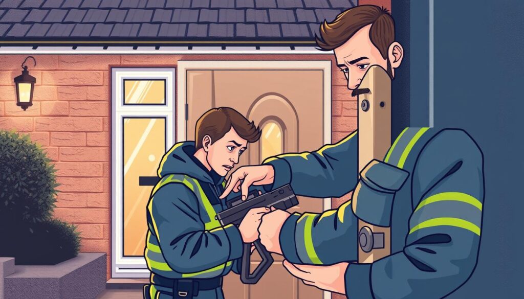 Image of a locksmith in Swansea securing a property after a burglary