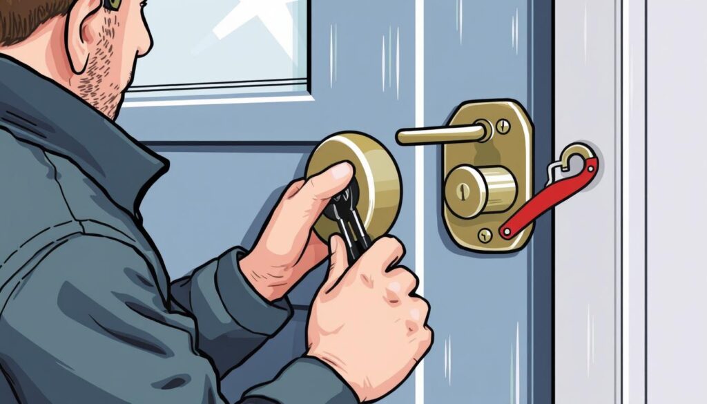 Image of a locksmith repairing a UPVC door lock