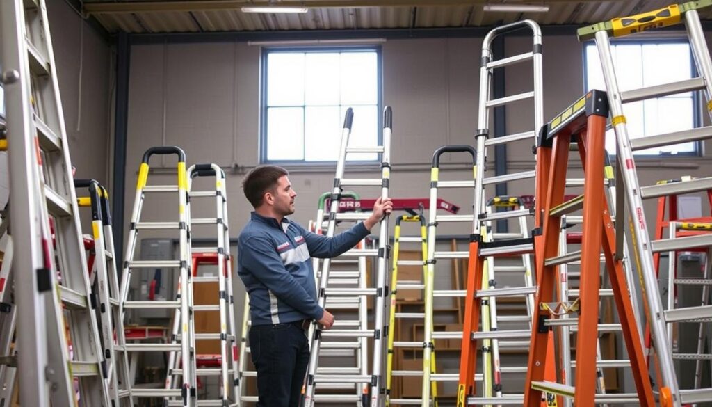 Image of a person evaluating different multi-purpose ladders