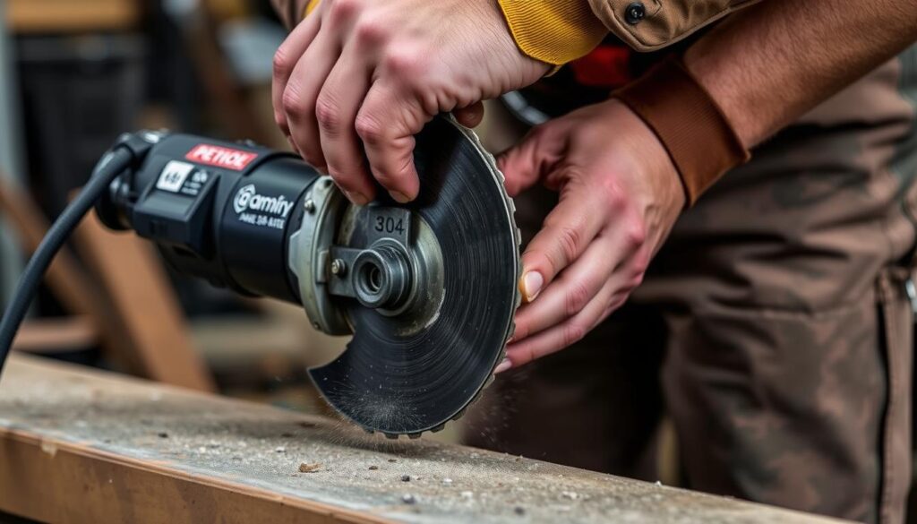 Image of a person safely changing an angle grinder disc