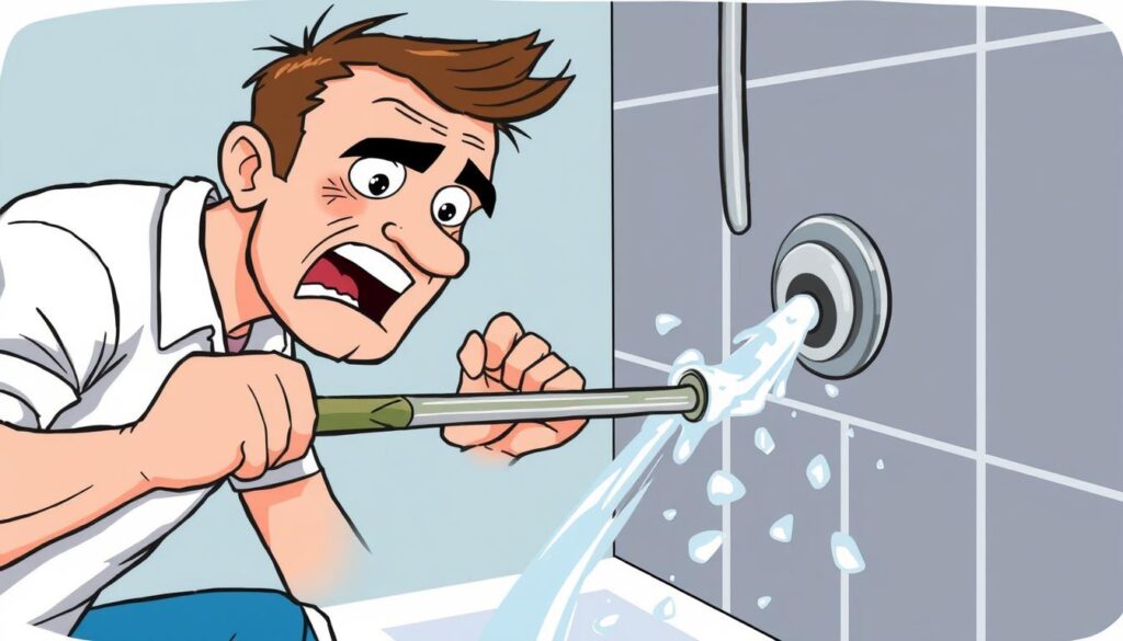 Image of a person using a plunger on a shower drain