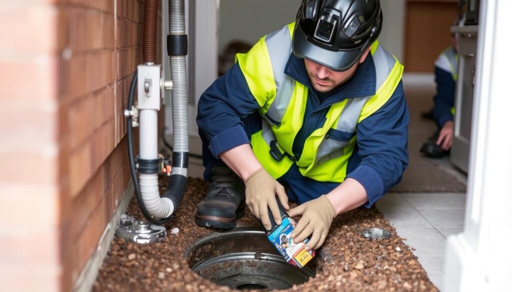 Image of a technician performing drain maintenance