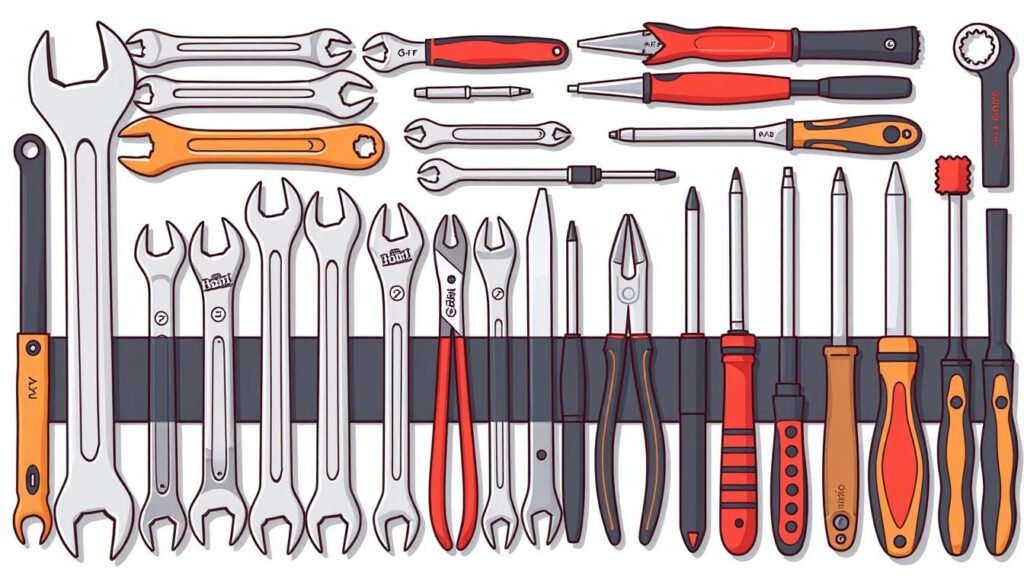 Image of a toolkit with adjustable wrenches, pliers, and screwdrivers