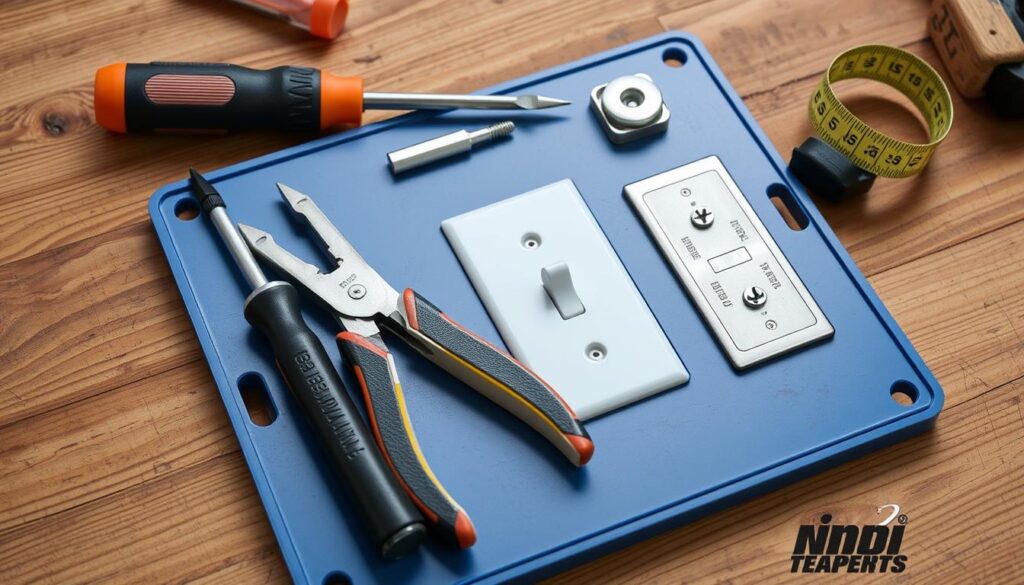Image of a toolkit with essential tools for replacing a light switch faceplate