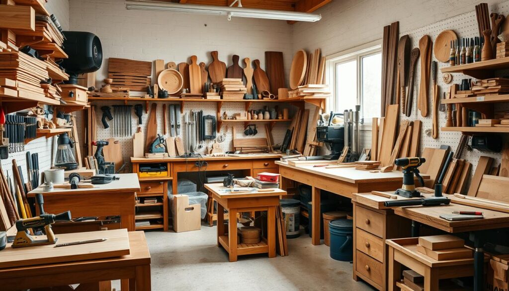Image of a well-organised workshop with various woodworking tools