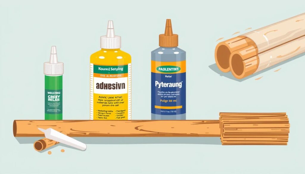 Image of different types of adhesives and replacement cane materials