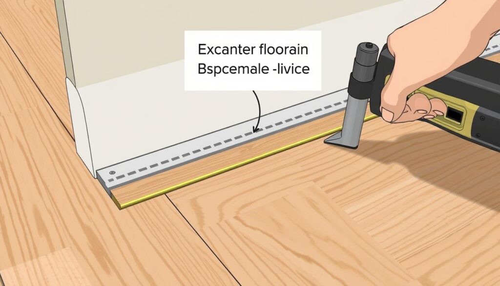 Image of expansion strips being installed around laminate flooring