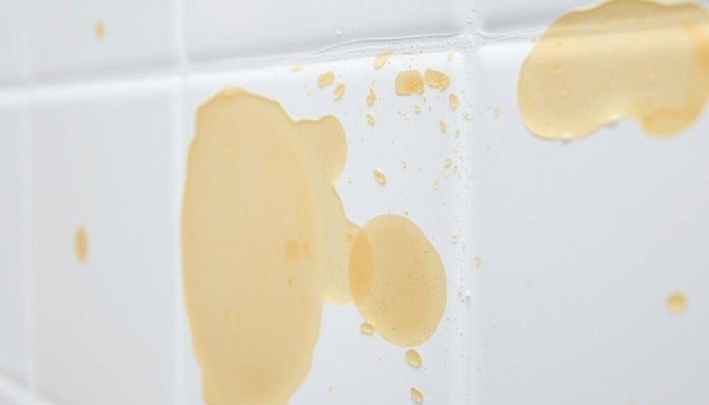 Image of limescale stains on bathroom tiles