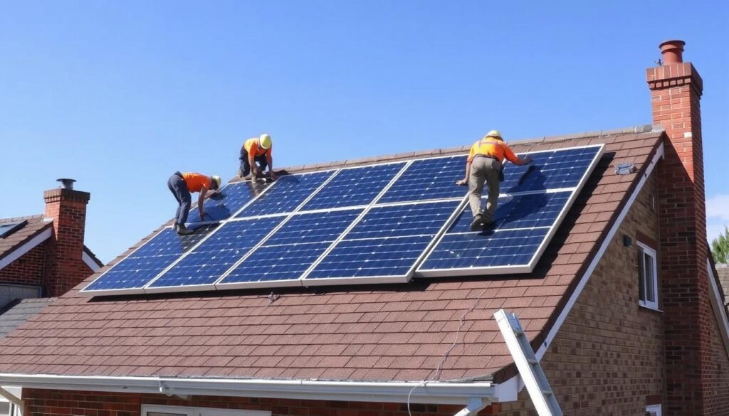 Image of solar panels being installed on a roof in Reading