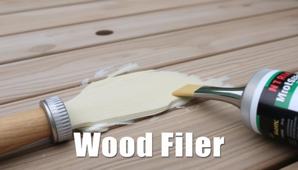 Image of solvent-based wood filler on exterior woodwork