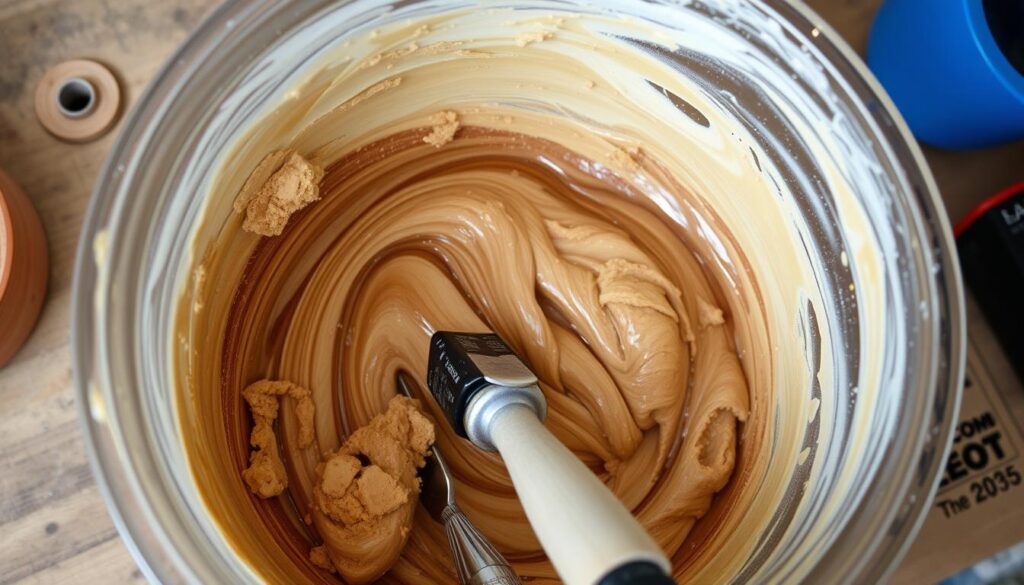 Image of two-part epoxy wood filler being mixed