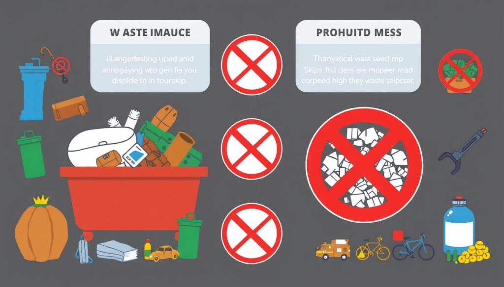 Image of various acceptable and prohibited waste items for skip hire