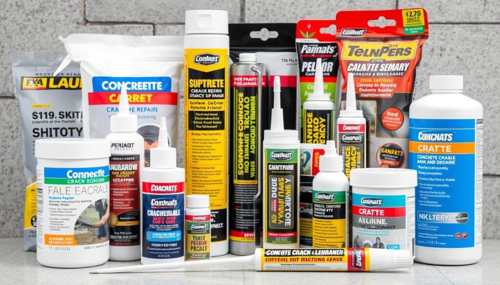 Image of various concrete crack repair products