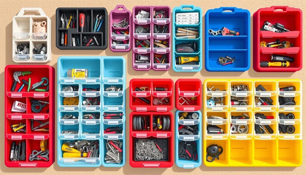 Image of various mini parts-bin organisers