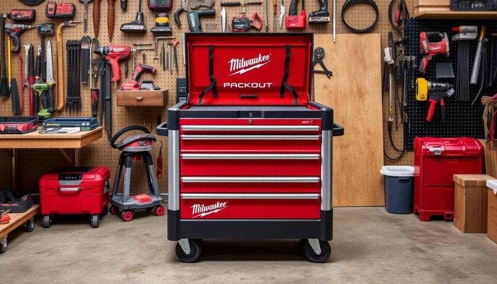Milwaukee PACKOUT Rolling Chest in a workshop setting