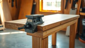 mount vise to portable bench